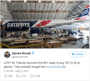 Photo of tweet of Patriots' team plane